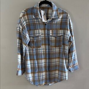 Blue and tan plaid oversized shacket